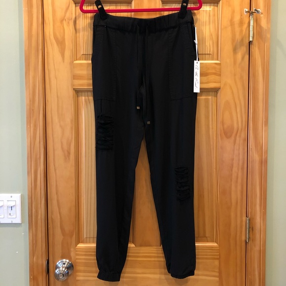 Anthropologie Black Distressed Tencel Jogger Pants - Picture 5 of 8